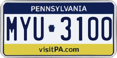 PA license plate MYU3100