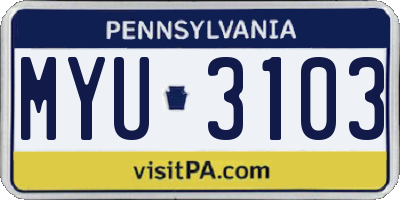 PA license plate MYU3103