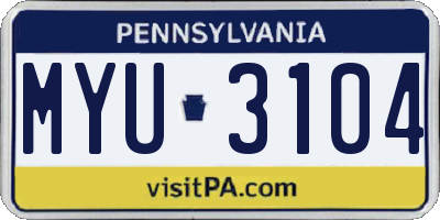 PA license plate MYU3104