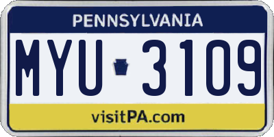 PA license plate MYU3109