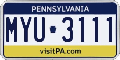 PA license plate MYU3111