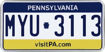 PA license plate MYU3113
