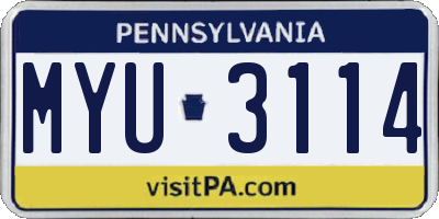 PA license plate MYU3114