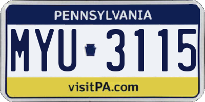 PA license plate MYU3115