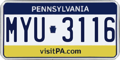 PA license plate MYU3116