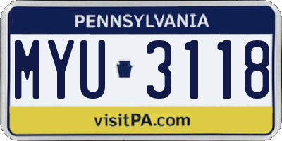 PA license plate MYU3118