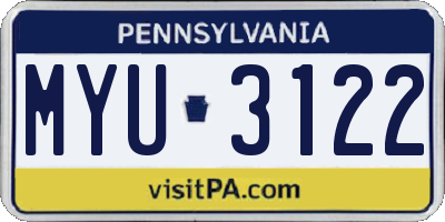 PA license plate MYU3122