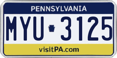 PA license plate MYU3125