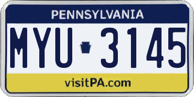 PA license plate MYU3145