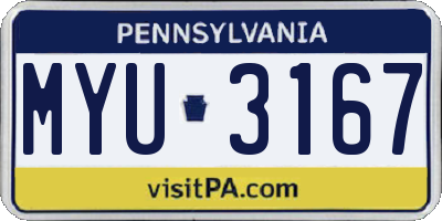 PA license plate MYU3167