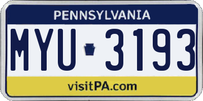 PA license plate MYU3193