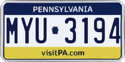 PA license plate MYU3194