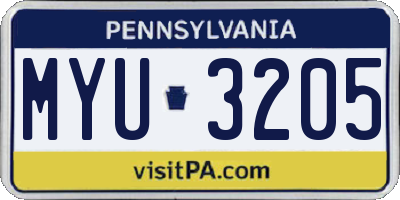 PA license plate MYU3205