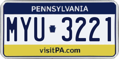 PA license plate MYU3221