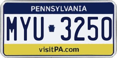 PA license plate MYU3250