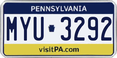 PA license plate MYU3292