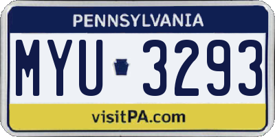 PA license plate MYU3293