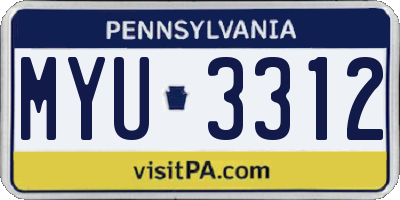 PA license plate MYU3312