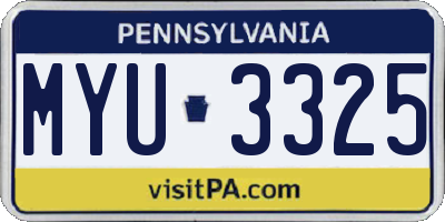 PA license plate MYU3325