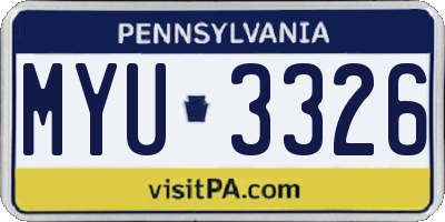 PA license plate MYU3326
