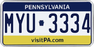 PA license plate MYU3334