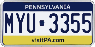PA license plate MYU3355