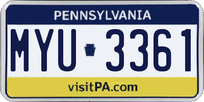 PA license plate MYU3361