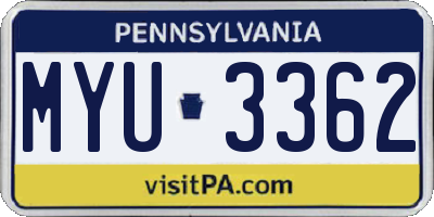PA license plate MYU3362