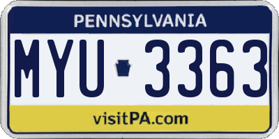 PA license plate MYU3363
