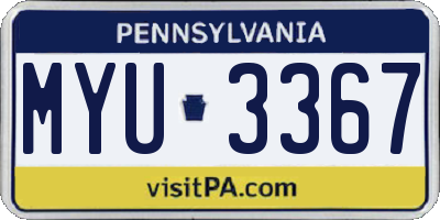 PA license plate MYU3367