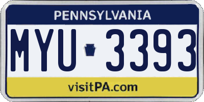 PA license plate MYU3393