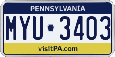 PA license plate MYU3403