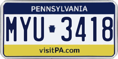 PA license plate MYU3418
