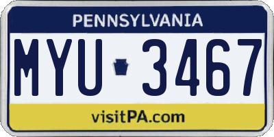 PA license plate MYU3467
