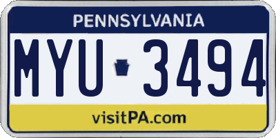 PA license plate MYU3494