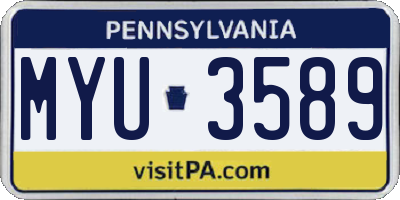PA license plate MYU3589