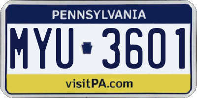 PA license plate MYU3601