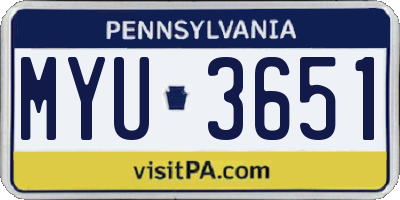 PA license plate MYU3651