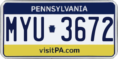 PA license plate MYU3672