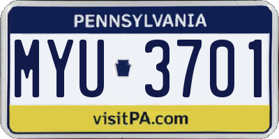 PA license plate MYU3701