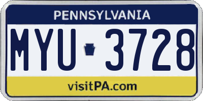 PA license plate MYU3728
