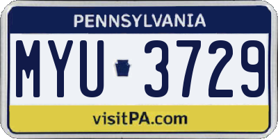 PA license plate MYU3729