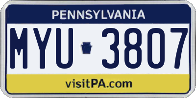 PA license plate MYU3807