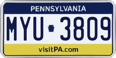 PA license plate MYU3809