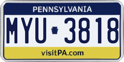 PA license plate MYU3818