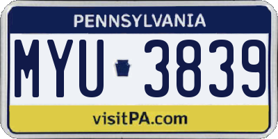PA license plate MYU3839