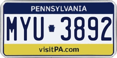 PA license plate MYU3892