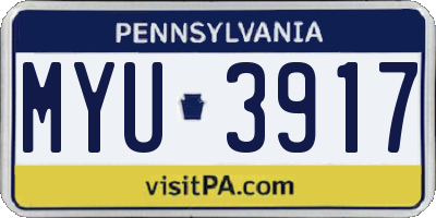 PA license plate MYU3917