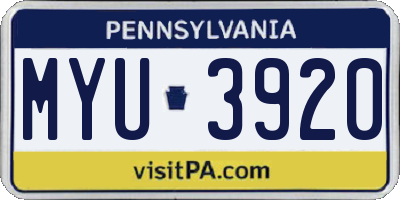 PA license plate MYU3920