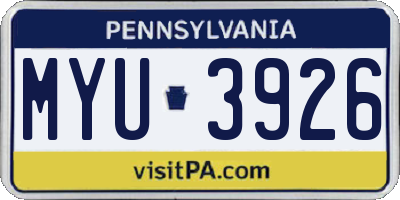 PA license plate MYU3926